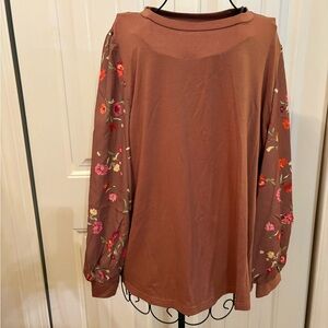 Floral Embroidered Brown Top